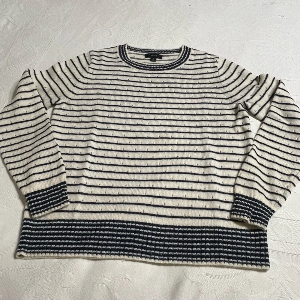 J. Crew Pointelle Sweater Crewneck Stripe Wool Alpaca Blend Casual‎ Preppy